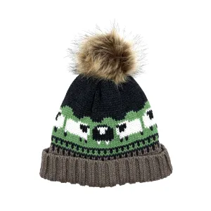 Aran Knitted Pom Pom Sheep Beanie
