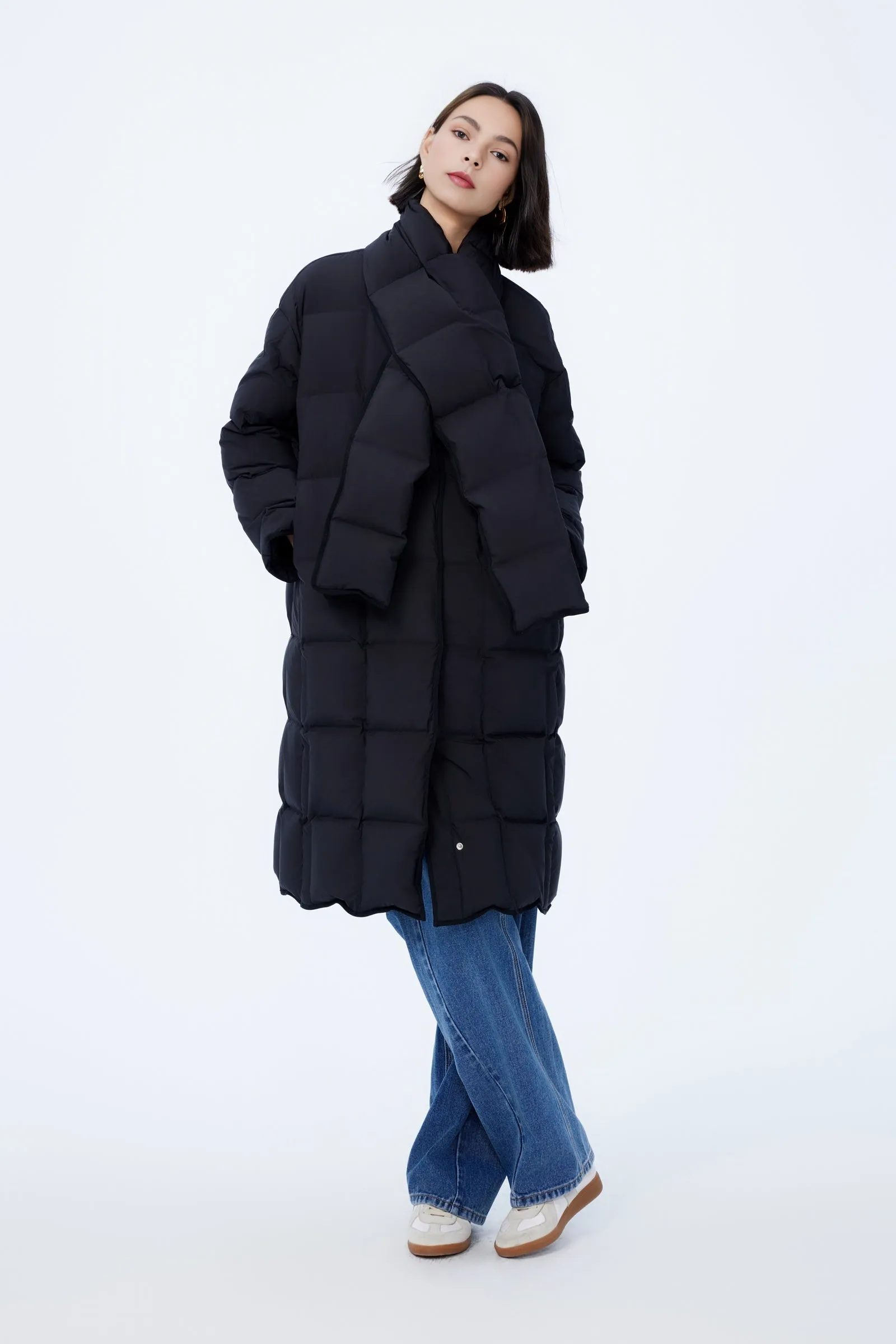LILY Detachable Scarf Long Down Jacket